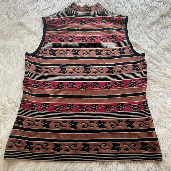 ST. JOHN Womens Mock Neck Sleeveless Sweater Fall Leaves Floral Knit USA Size M - Picture 6 of 7